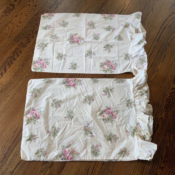 VTG 4 Piece Sheet Set Full Double Complete‎ Pink Roses Ruffles Cottage Core EUC - Picture 2 of 9